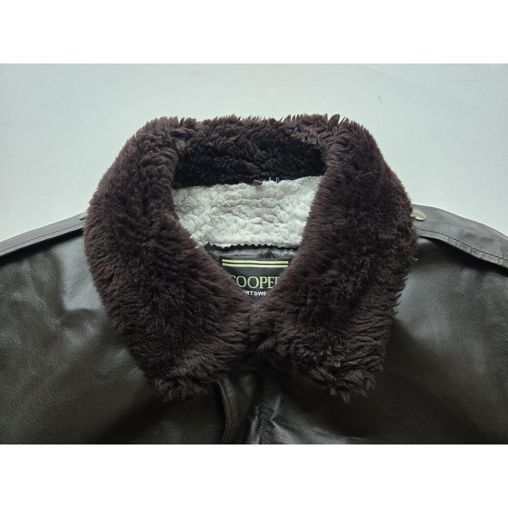 Vintage Brown Real Leather Bomber Jacket Sherpa Lining Mens 42/L XT Fall Winter - Picture 10 of 15